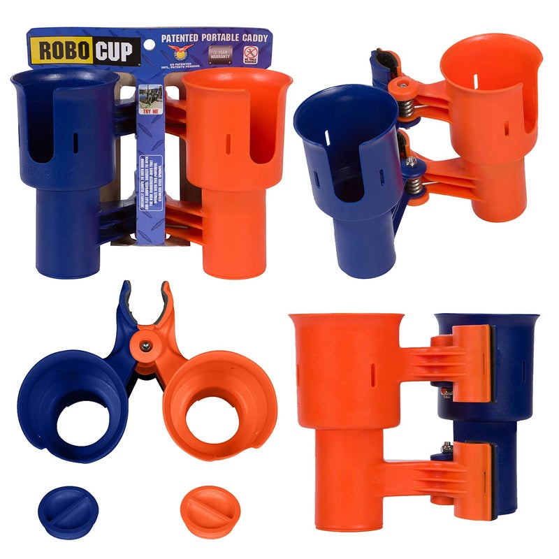 ROBOCUP, (Navy & Orange), Best Cup Holder for Drinks, Fishing Rod/Pole, Boat, Beach Chair, Golf Cart, Wheelchair, Walker, Drum Sticks, Microphone Stand - Image 1